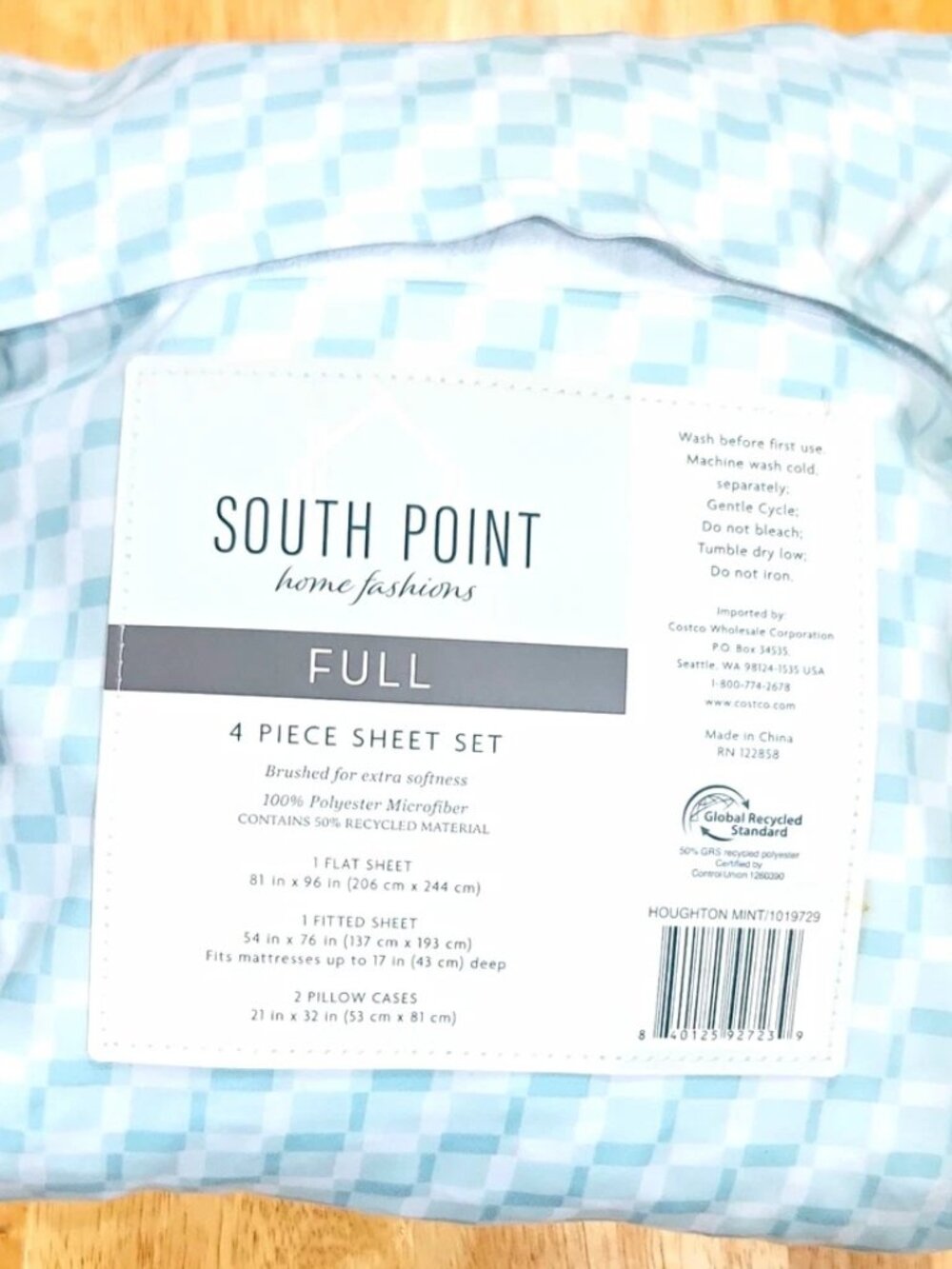 South Point Full 4-Piece Sheet Set Mint Geometric Microfiber Polyester
